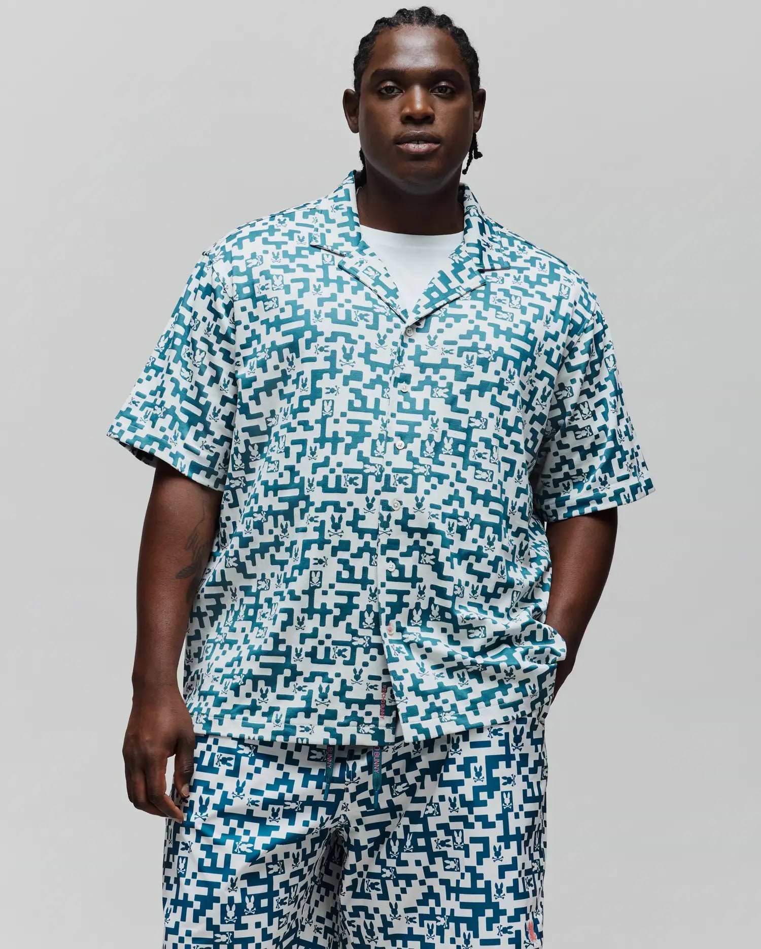 Men's Big and Tall Josh Jacquard Shirt in Blue | Psycho Bunny
