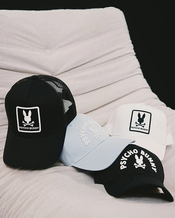Men's Adamo Trucker Cap in Black | Psycho Bunny