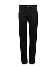 Kids Emerson Denim Pant, classic straight fit, black washed denim with subtle fading and tonal stitching, featuring a traditional five-pocket design and a metallic button closure, embodying refined streetwear style.