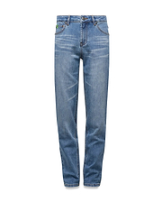 Kids Emerson Denim Pant in light blue denim, featuring a faded wash, classic five-pocket style, and a small green embroidered Psycho Bunny skull logo on the coin pocket.