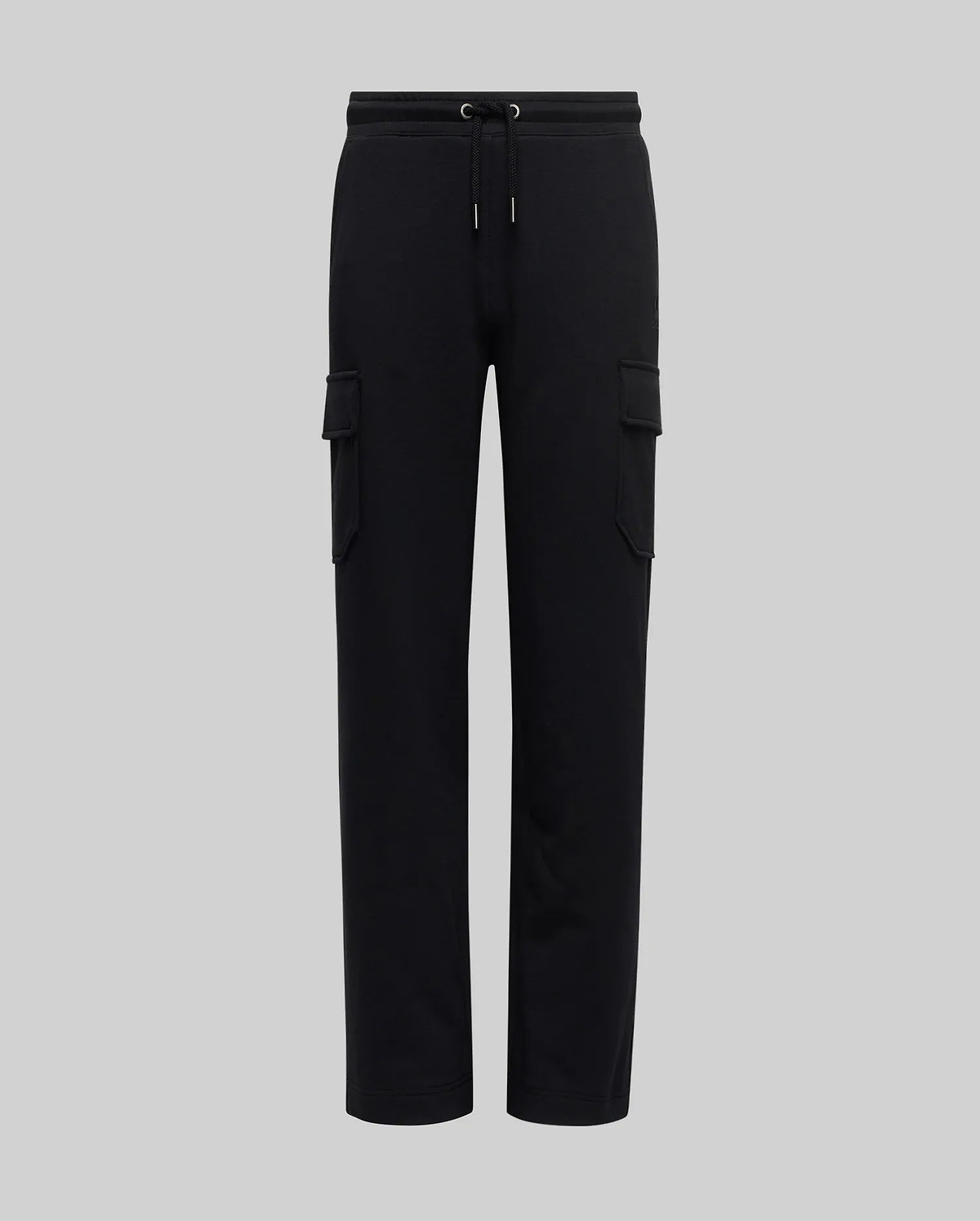 The KIDS NASH CARGO SWEATPANT - KB0800004 by Psycho Bunny offers classic comfort with an elastic waistband, drawstring, roomy cargo pockets, and two side flap pockets, shown against a light gray background.