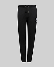 Black Kids Tate Chenille Sweatpant with a relaxed fit, featuring a white embroidered Psycho Bunny skull logo on the left thigh and a black drawstring waist.