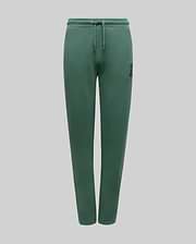 Kids Tate Chenille Sweatpant in deep forest green, featuring a relaxed fit, soft chenille fabric, an adjustable drawstring waist, and a small, tonal embroidered Psycho Bunny skull logo on the upper left thigh.