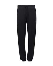 Kids Nathaniel Sweatpant, black french terry, relaxed fit sweatpant with drawstring waist, ribbed cuffs, and a small white embroidered Psycho Bunny skull logo on the left thigh.