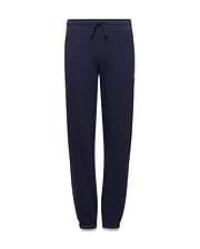 Kids Darcy Sweatpant in navy, featuring a relaxed fit, smooth jersey knit, drawstring waist, and a small, multi-color embroidered Psycho Bunny skull logo on the upper right thigh.