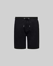 Kids Dustin Sweatshort, a black relaxed fit french terry short featuring an all-over embossed checkerboard pattern and an adjustable drawstring waist with silver tips, from Psycho Bunny.