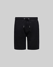 Kids Dustin Sweatshort, a black relaxed fit french terry short featuring an all-over embossed checkerboard pattern and an adjustable drawstring waist with silver tips, from Psycho Bunny.