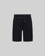 Kids Barry Modal Short, black jersey shorts with a relaxed fit, featuring a tonal embroidered Psycho Bunny skull logo on the right leg and a blue Psycho Bunny side tag.