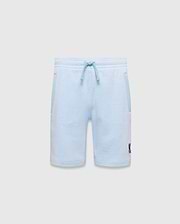 Kids Keith Short: Relaxed fit light blue heathered jersey knit shorts with a drawstring waist, lighter blue pocket trim, and a small dark blue embroidered Psycho Bunny skull logo on the lower left leg. (5)