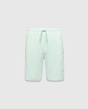 Kids Keith Short in mint green jersey knit, featuring a relaxed fit, lighter mint drawstrings, side pockets with subtle accent trim, and a small white embroidered Psycho Bunny skull logo on the lower left leg. (4)