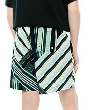 Kids Drew All Over Print Swim Trunk, relaxed fit, vibrant multi-directional green, yellow, blue, and white stripe pattern, smooth quick-dry fabric, back pocket with grommets. (3)