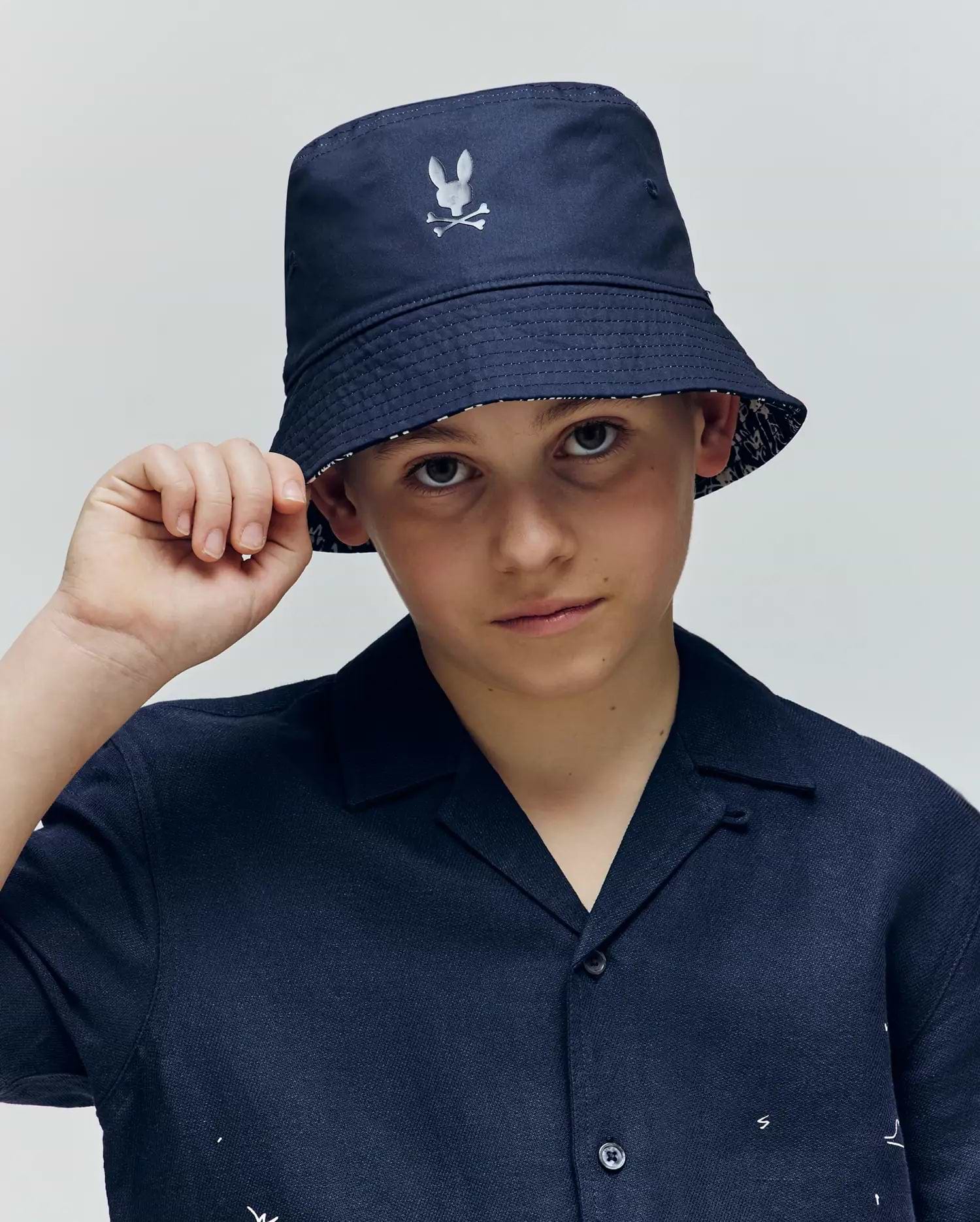 Kids Blue Naxos Reversible Bucket Hat | Psycho Bunny