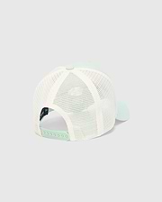 Kids Adamo Bunny Trucker Cap featuring a fresh mint green front and brim, paired with a breathable cream mesh back. This stylish cap includes an adjustable mint green snapback closure for a comfortable fit. (4)