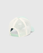 Kids Adamo Bunny Trucker Cap featuring a fresh mint green front and brim, paired with a breathable cream mesh back. This stylish cap includes an adjustable mint green snapback closure for a comfortable fit. (4)