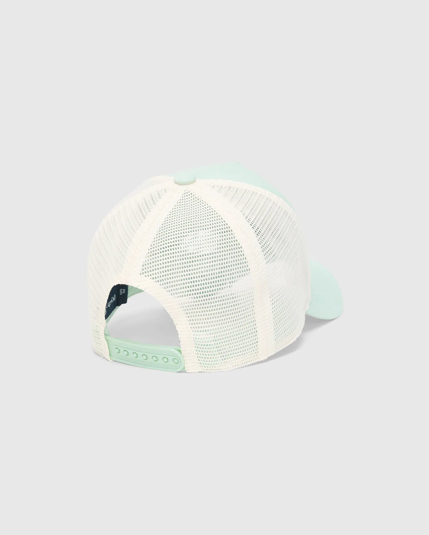 Kids Adamo Bunny Trucker Cap featuring a fresh mint green front and brim, paired with a breathable cream mesh back. This stylish cap includes an adjustable mint green snapback closure for a comfortable fit. (4)