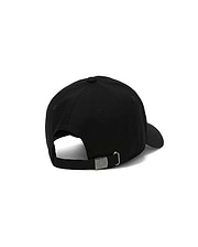 Kids Jaydon Baseball Cap in black cotton twill, featuring an adjustable strap with a gunmetal buckle engraved with the iconic Psycho Bunny skull logo at the back.