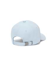 Kids Jaydon Baseball Cap in light blue cotton twill, featuring an adjustable strap and a silver-tone metal buckle engraved with the iconic Psycho Bunny skull logo at the back.