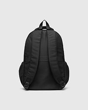 Psycho Bunny Kids Pal Backpack in black, featuring padded shoulder straps, a top carry handle, and adjustable bottom straps, crafted from durable fabric.