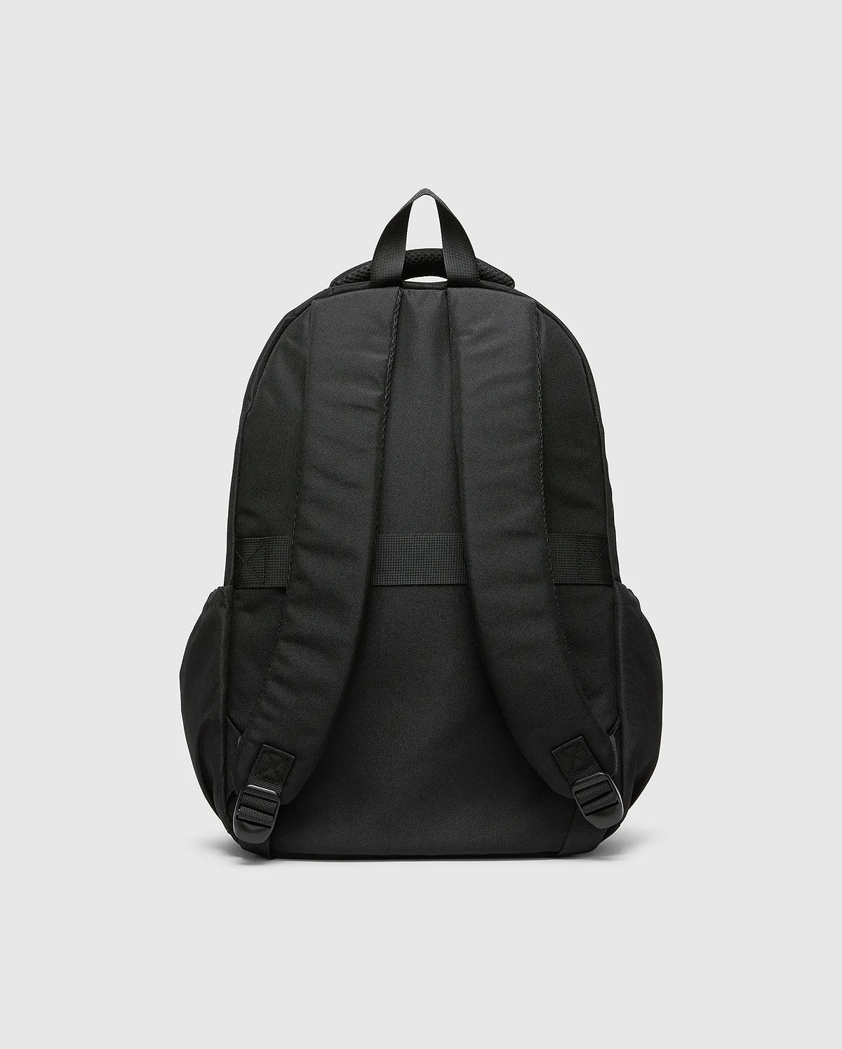 Psycho Bunny Kids Pal Backpack in black, featuring padded shoulder straps, a top carry handle, and adjustable bottom straps, crafted from durable fabric.