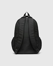 Psycho Bunny Kids Pal Backpack in black, featuring padded shoulder straps, a top carry handle, and adjustable bottom straps, crafted from durable fabric.