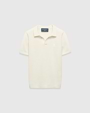 Kids Devon Knit Polo in cream, featuring a textured knit fabric, classic fit, and a small tonal embroidered Psycho Bunny skull logo on the left chest.