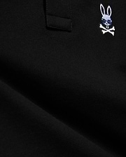 Black Kids Sunny Pique Polo in pique fabric, featuring a small, embroidered white Psycho Bunny skull logo with blue sunglasses and white crossbones on the chest.