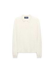 Kids' Leroy Longsleeve Knit Polo in cream, featuring a classic fit, ribbed knit texture, two-button placket, and small embroidered Psycho Bunny skull logo on the left chest. (1)