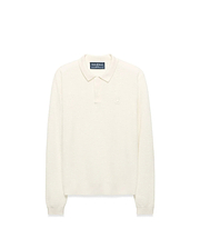 Kids' Leroy Longsleeve Knit Polo in cream, featuring a classic fit, ribbed knit texture, two-button placket, and small embroidered Psycho Bunny skull logo on the left chest. (1)