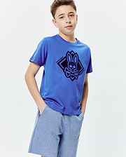 Royal blue Kids Tobias Graphic Tee, a classic fit jersey knit t-shirt featuring a large dark blue Psycho Bunny skull and crossbones logo within a diamond graphic on the center chest.
