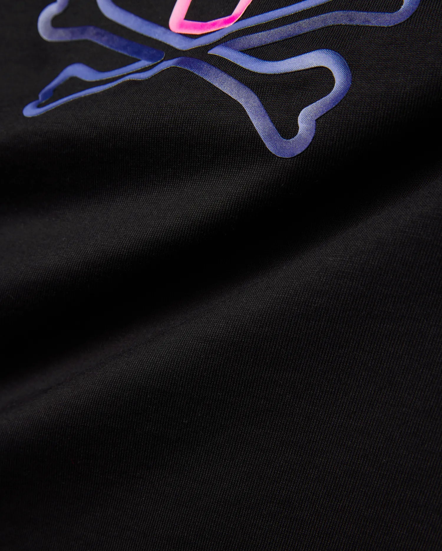 Kids Dayton Graphic Tee in black jersey knit, featuring a large, classic fit, bold blue, purple, and pink gradient Psycho Bunny skull graphic print with a raised texture.