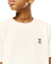 Kids Maxton Waffle Tee in cream, featuring a classic fit and waffle knit texture, with a small embroidered navy Psycho Bunny skull logo on the left chest.