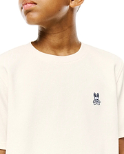 Kids Maxton Waffle Tee in cream, featuring a classic fit and waffle knit texture, with a small embroidered navy Psycho Bunny skull logo on the left chest.