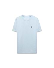 Kids Maxton Waffle Tee, a light blue classic fit t-shirt with a waffle knit texture and a small embroidered Psycho Bunny skull logo on the left chest.