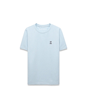 Kids Maxton Waffle Tee, a light blue classic fit t-shirt with a waffle knit texture and a small embroidered Psycho Bunny skull logo on the left chest.