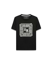 Kids' Raj Pima Graphic Tee, a black classic fit Pima cotton jersey t-shirt featuring a large white chest graphic with stacked Psycho Bunny text and two iconic bunny skull logos. (1)