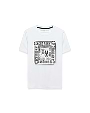 Kids' Raj Pima Graphic Tee, a white classic fit Pima cotton jersey t-shirt with a large black central chest graphic featuring the iconic Psycho Bunny skull logo framed by repeating PSYCHO BUNNY text. (1)
