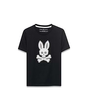 Kids' Samson Pima Graphic Tee, black classic fit Pima cotton jersey with a large white textured Psycho Bunny skull logo graphic centered on the chest. (1)