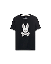 Kids' Samson Pima Graphic Tee, black classic fit Pima cotton jersey with a large white textured Psycho Bunny skull logo graphic centered on the chest. (1)