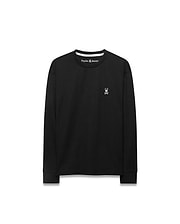 Black ribbed jersey Kid's Norman Longsleeve Oversized Tee with a small white embroidered Psycho Bunny skull logo on the left chest and white Psycho Bunny text at the back neck. (5)