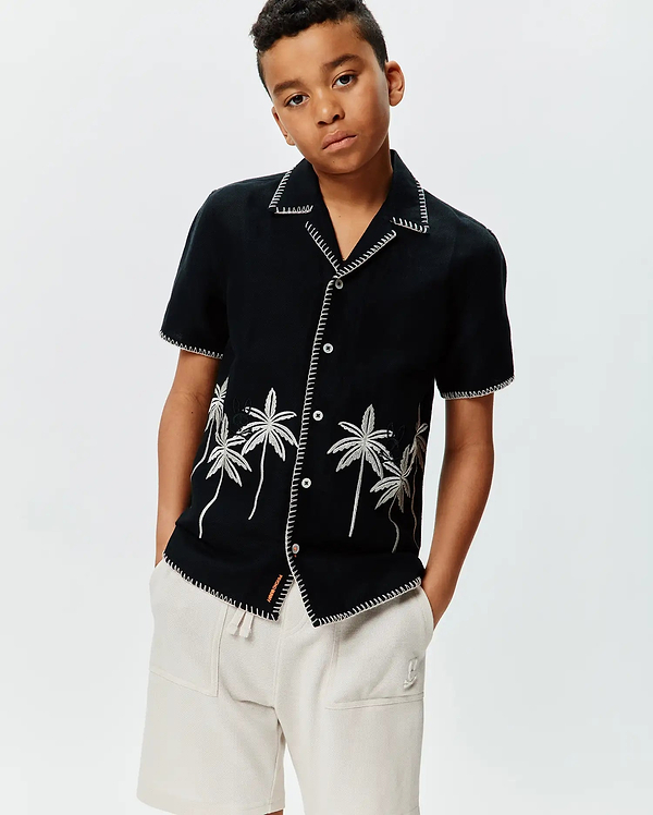 Kids Brad Linen Shirt in Black | Psycho Bunny