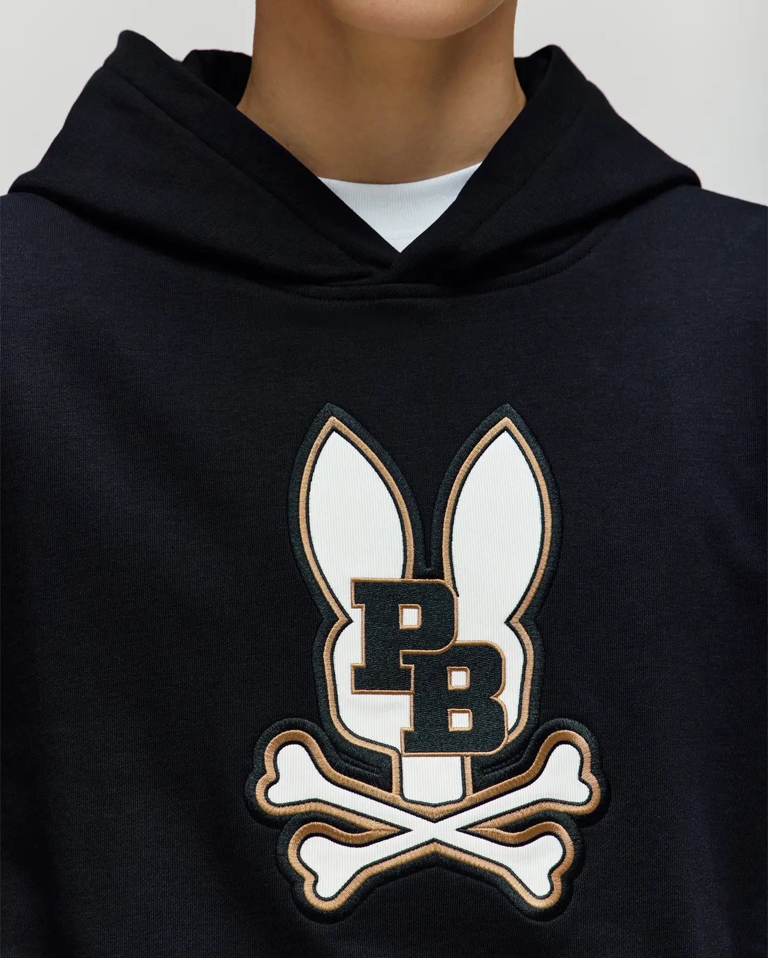 Kids' Wade Cord Patch Hoodie in Black | Psycho Bunny