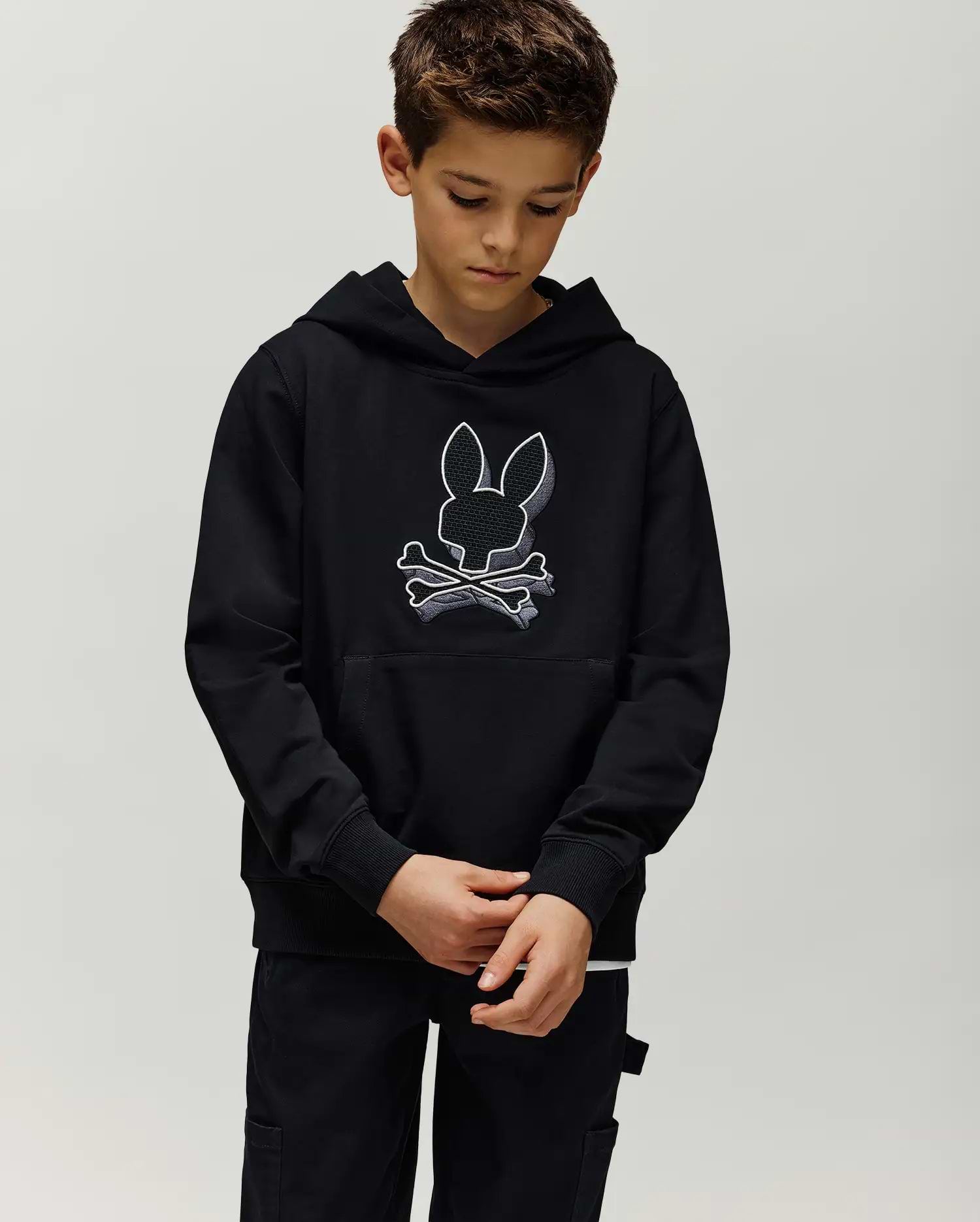 Kids' Zal 3d Bunny Hoodie in Black | Psycho Bunny