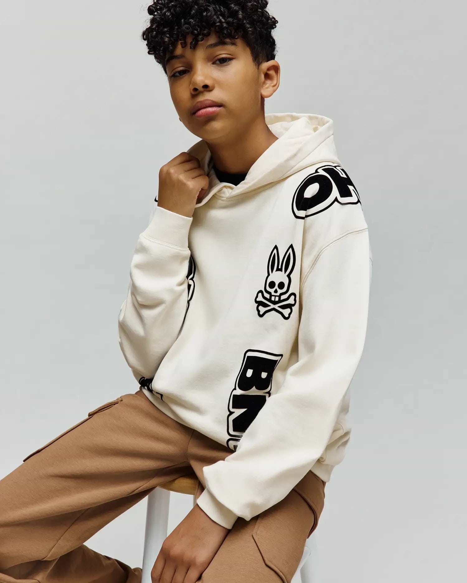 Kids Toby Oversized Hoodie in Pristine | Psycho Bunny