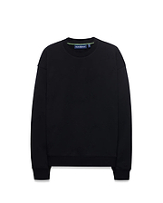 Kids Cedrick All Over Jacquard Crew, a black relaxed fit sweatshirt featuring a subtle tone-on-tone all-over jacquard Psycho Bunny skull logo pattern and a neon green inner collar detail.