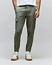 Mens Luka Cargo Pant in a modern slim fit, crafted from smooth olive green fabric, featuring practical side cargo pockets and an adjustable brown drawstring waist.