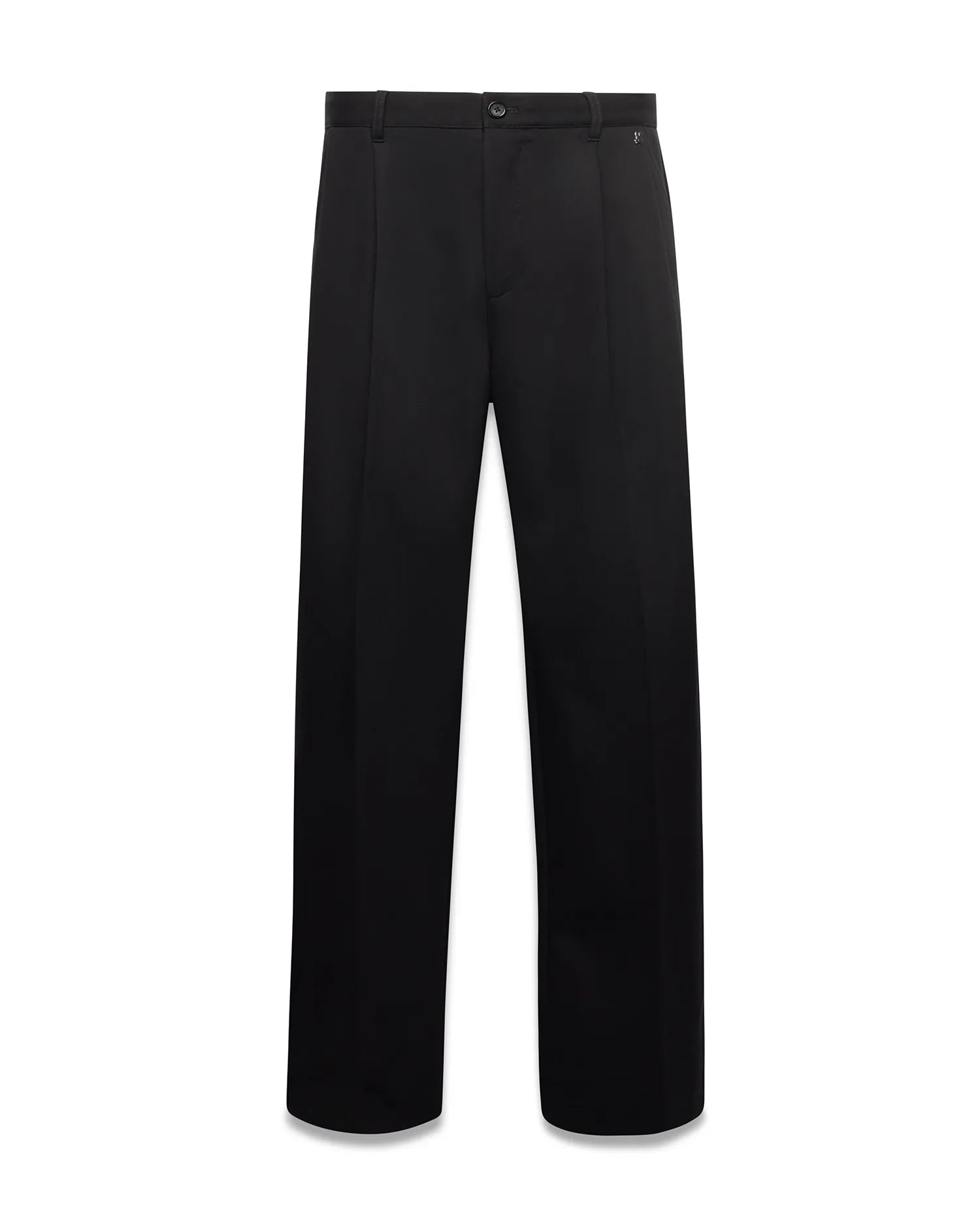 Men's Wayde Wide-Leg Pleated Pants in black, featuring a relaxed wide-leg fit, crisp front pleats, and a subtle embroidered Psycho Bunny skull logo near the right hip. (5)