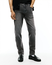 Mens Emerson Denim Pant, a premium dark charcoal grey wash denim featuring a classic straight fit and subtle faded texture, embodying refined streetwear style.