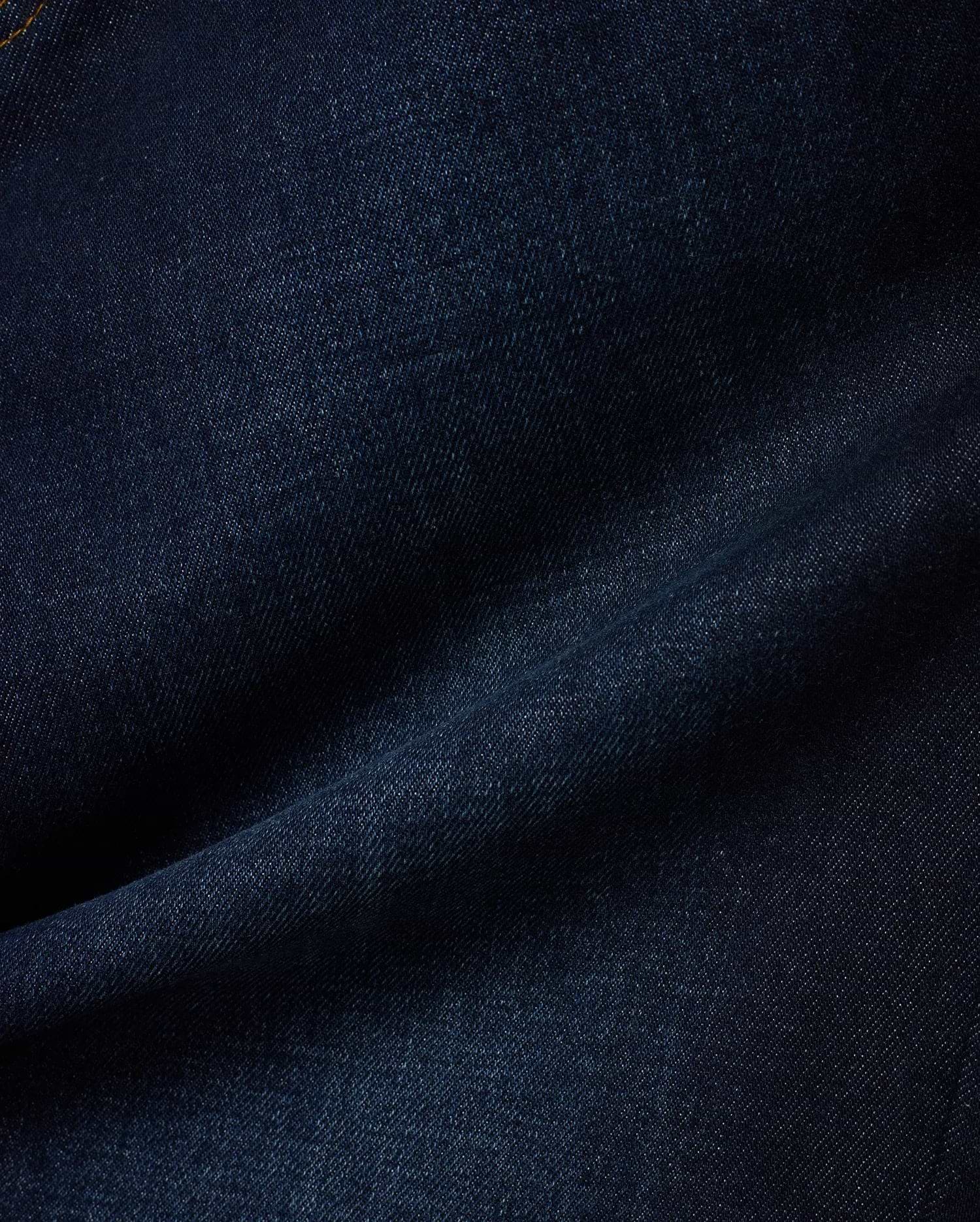 Premium dark indigo blue Men's Beck Oversized Denim Pants, featuring a rich, durable denim twill weave with visible texture and soft, natural folds. (6)