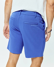 Vibrant blue Mens Shiro Twill Short with a classic fit, featuring smooth twill fabric, rear welt pockets, and a small, tonal embroidered PSYCHO BUNNY logo on the right back pocket.