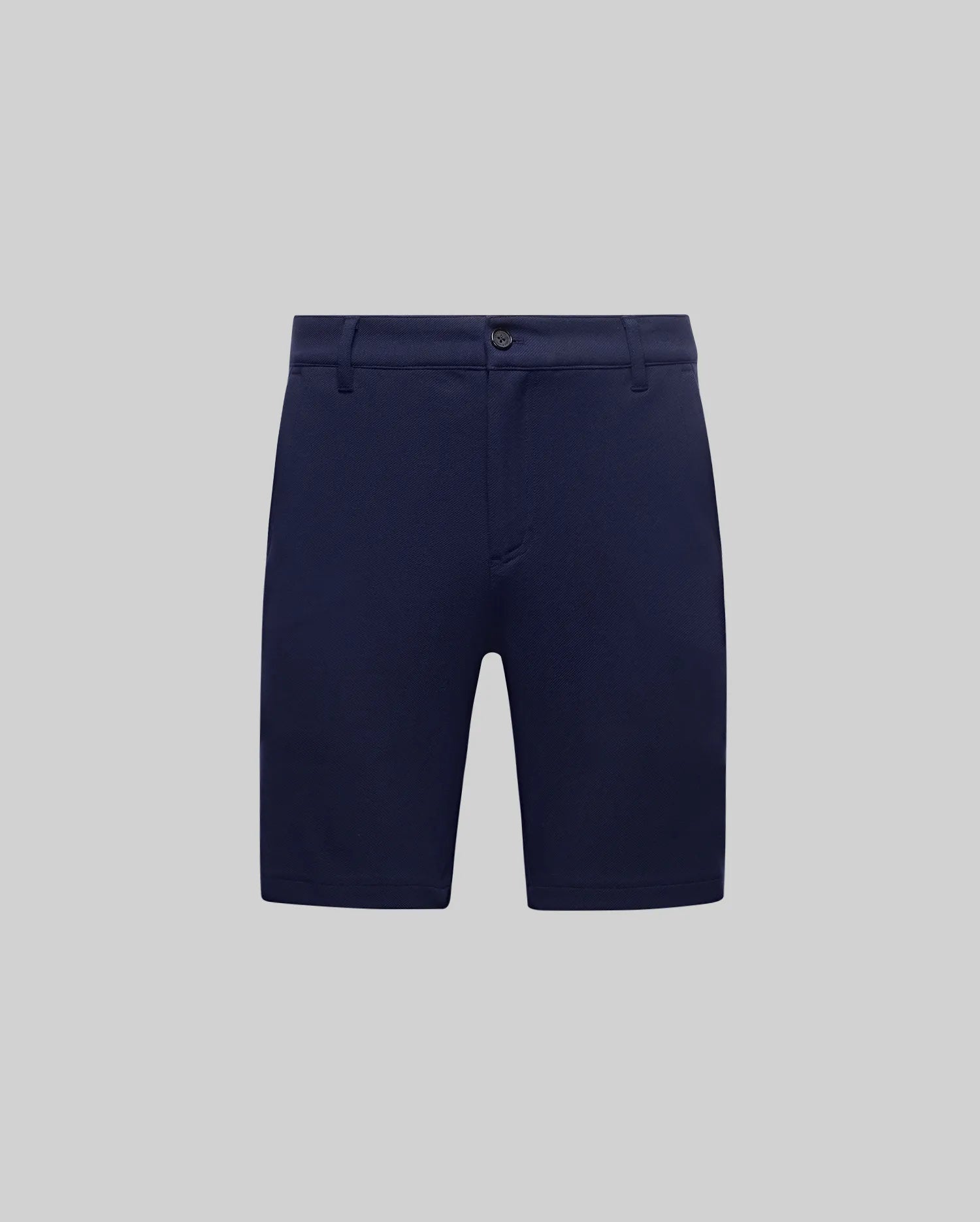 Mens Shiro Twill Short in dark navy, featuring a subtle twill texture, classic fit, flat front, and a small Psycho Bunny logo on the button closure. (4)